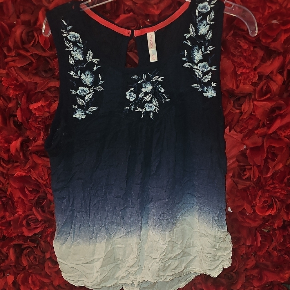Xhilaration Women's Blue Ombre Tank Top With Lace/Embroidered Detail Size XL